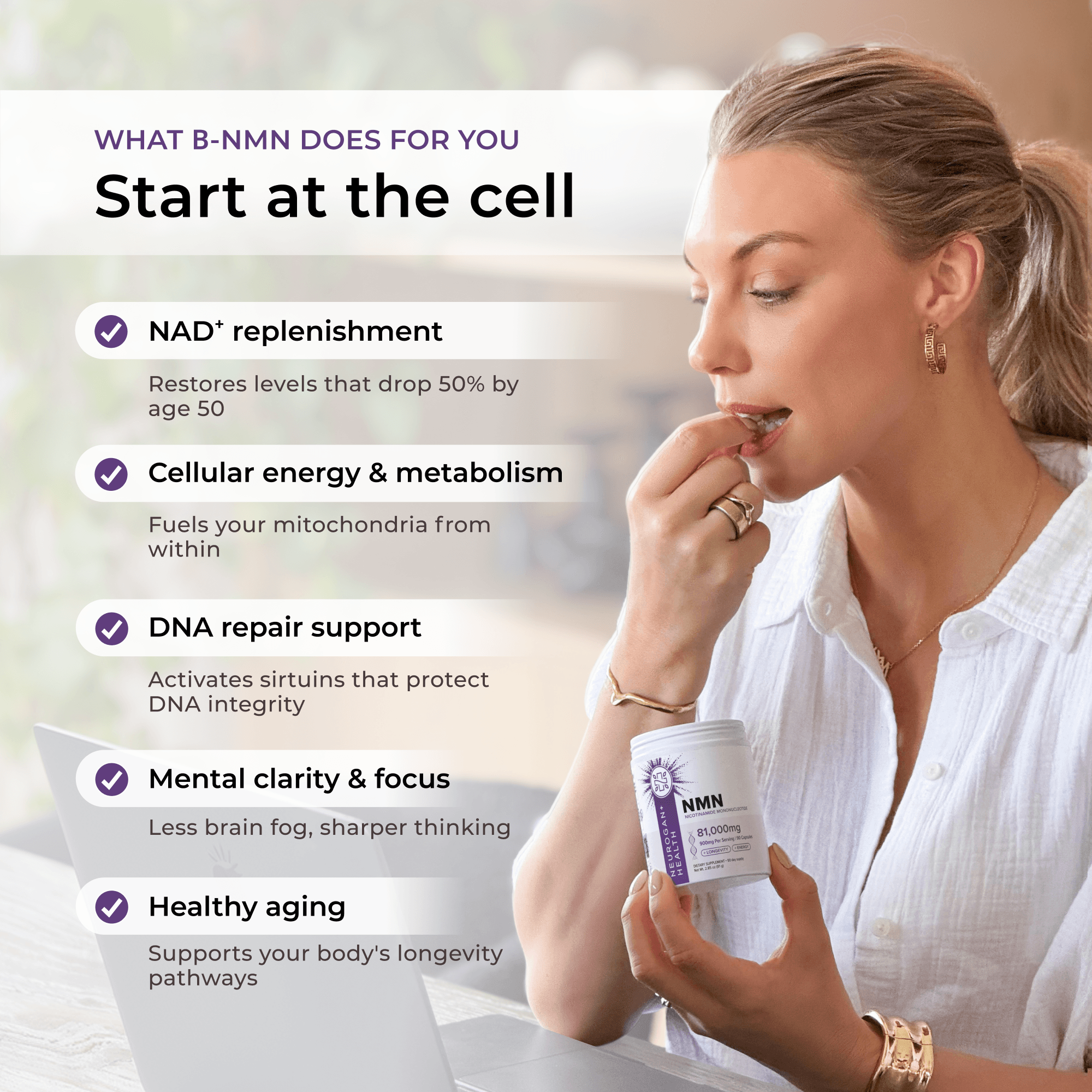 NMN Capsules 900mg, 90 capsules, Boost NAD+ Levels – Neurogan Health