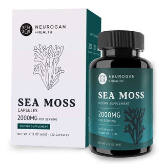 Neurogan Sea Moss Capsules bottle and box with 2000mg per serving, 120 capsules per container.