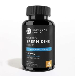 Neurogan Spermidine gummies, black bottle, 98% purity, maximum strength, 1,500mg total Spermidine, wild berry flavor, lab tested.
