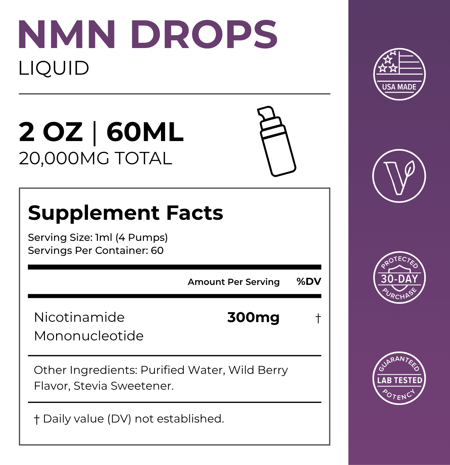 NMN 液体 NMN Liquid Drops, 20000mg, 60ml, Fast Absorption
