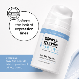 Syn-Ake Peptide Face Cream softens the look of expression lines, featuring Syn-Ake peptide, NMN, panthenol and an airless pump, lab-tested potency.