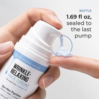 Syn-Ake Peptide Face Cream 1.69 fl oz airless pump dispensing cream onto a fingertip, sealed to the last pump.