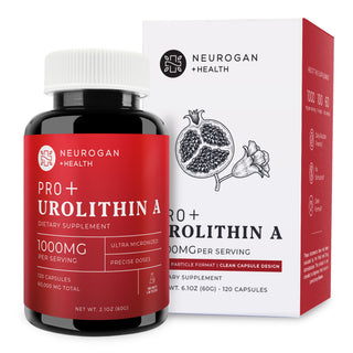 Neurogan Urolithin A Pro Capsules 60,000 mg total in a red-labeled bottle, 1000 mg per serving, 120 capsules.